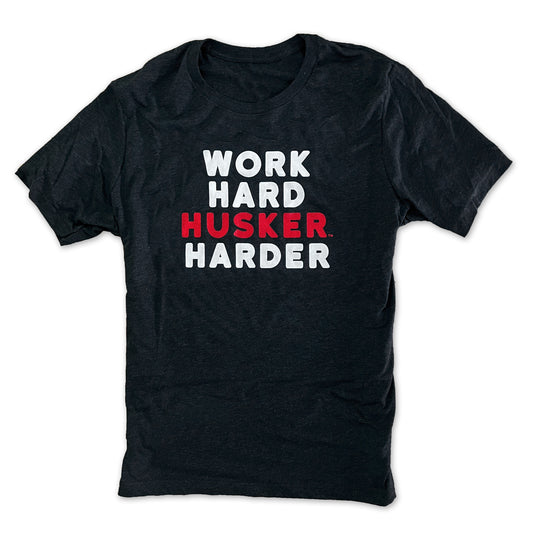Husker Harder black tee
